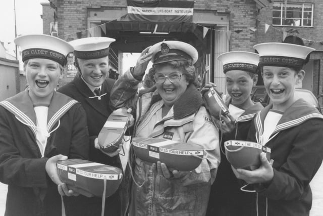 Collecting for the RNLI Flag Day at the Lifeboat House, back in July 1994, were Joan Rayner, centre, with Sea Cadets, from left, Matthew Whorley, Shelley Jarvis, Michael Roach, and Nicholas Grindley. 
