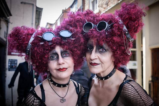 Coordinated Goth Festival visitors in Whitby's town centre. Photo by Paul Wilson