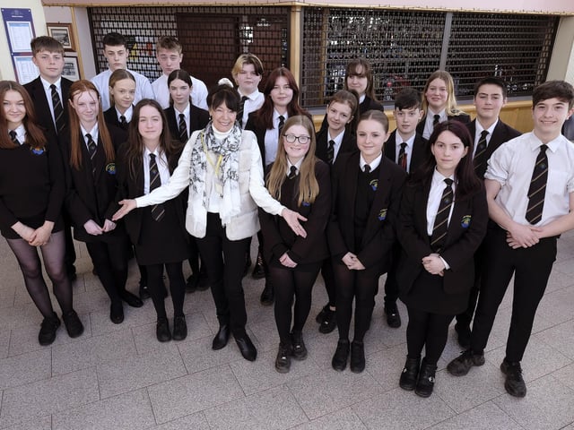 Caedmon College students with organiser Ros Barningham.
picture: Richard Ponter, 2307170b