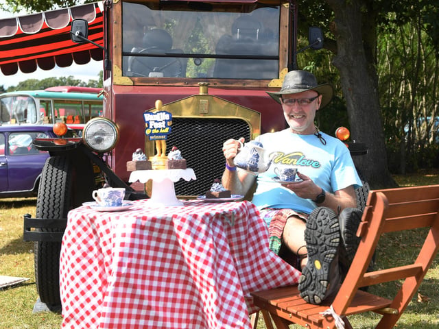 Paul Banning enjoys a cup of tea and cake by his 1987 Fleur De Lys van.