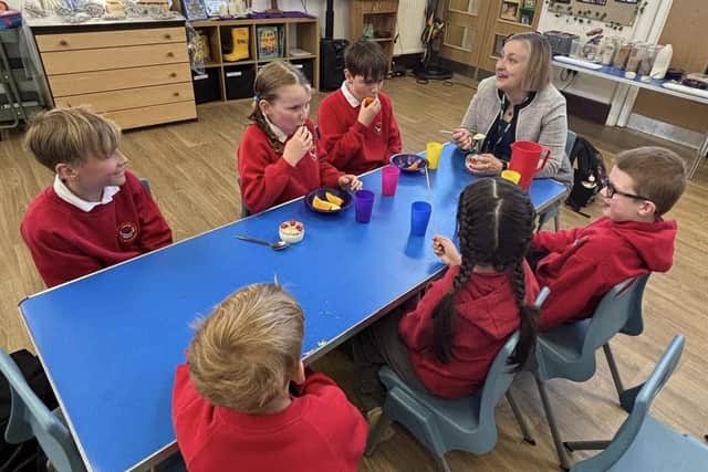 Scarborough and Whitby MP Alison Hume with Fylingdale School youngsters at breakfast club.