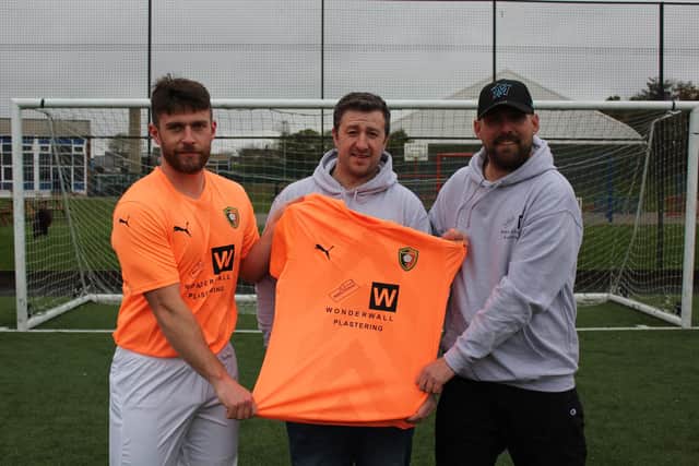 Edgehill skipper Joe Gallagher with Wonderwall's Richard Cartlidge centre and Darren Hodgson