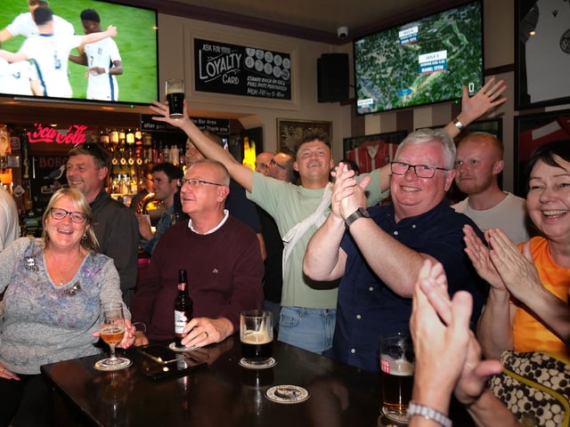 Celebratioms in Scholars Bar after Jude Bellingham puts England in front.picture: Richard Ponter