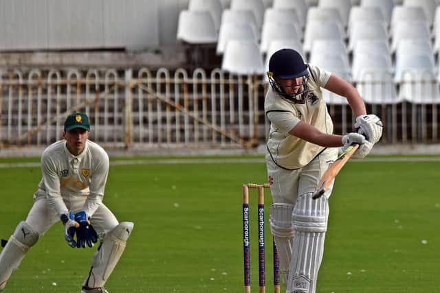 Seamer batsman Archie Graham works the ball through the legside.