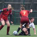 Brid Rovers Ladies, maroon kit, take on Leven. PHOTOS: TCF PHOTOGRAPHY