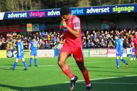 Man of the match Kieran Weledji celebrates one of his early brace of goals.
