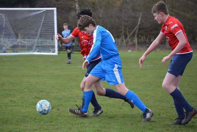 Heslerton Under-16s, blue kit, push on at home to Stamford Bridge