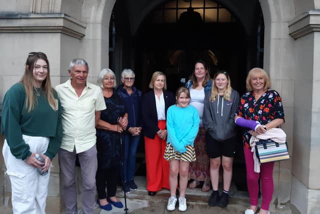 Terri-Anne Jones, Tallulah Jones, The Labour Party's Alison Hume and other campaigners outside the North Yorkshire Council HQ in Northallerton.