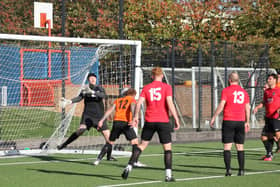 Tyson Stubbings scores for Edgehill in their 3-1 home  Scarborough & District League win against Itis Itis Rovers PHOTO BY ALEC COULSON