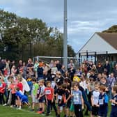 The runners line up at the start of the Boys Year 3 and 4 race.