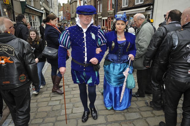 Martin and Fiona Chapman in their specially made blue outfits.Photo by Andrew Higgins.