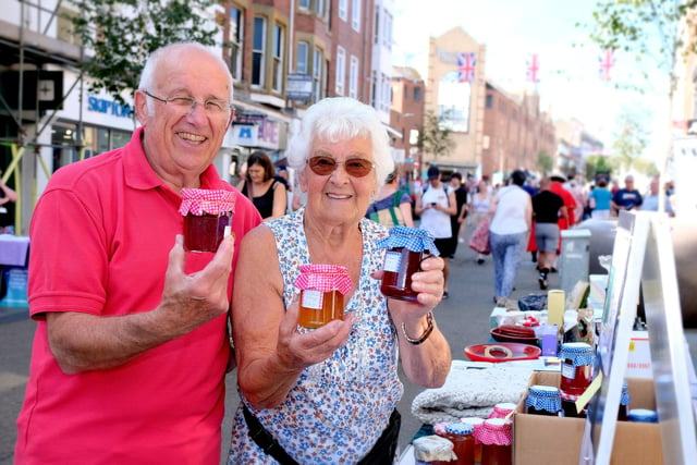 Jim Martin and Valerie Humphreys selling jam in aid of Victorious Medical Centre....pic Richard Ponter