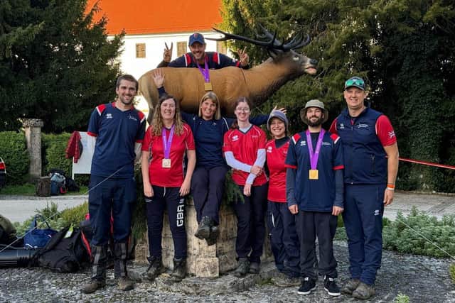 Scarborough's Sarah Monteith, second from left, won a silver medal at the World 3D Championships in Mokrice, Slovenia earlier this month.
