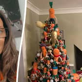 Kevin the Carrot superfan  Chevie Wells and her Christmas tree 

