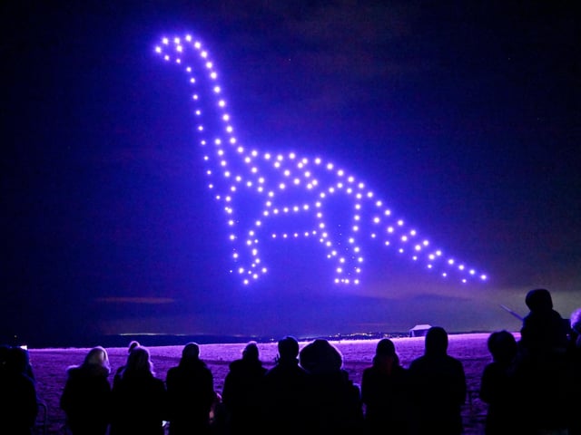 Crowds marvelled as dinosaurs walked above Scarborough