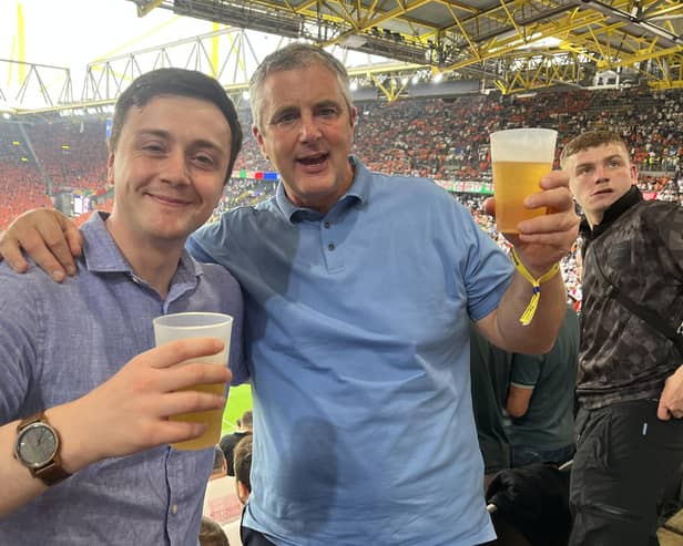 Devon Howard and dad Kevin Howard at the England v Netherlands Euro 2024 semi-final in Dortmund.