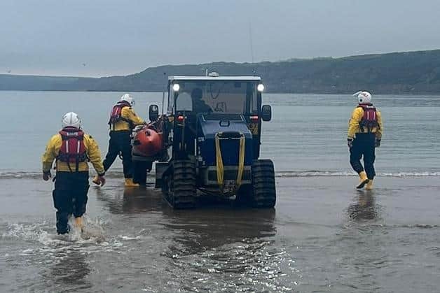 Scarborough lifeboat crew out at sea.