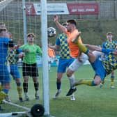 Edgehill net one of their eight goals in the League Trophy final win against Seamer Sports. Photos by John Westgarth (Wandering Photography)