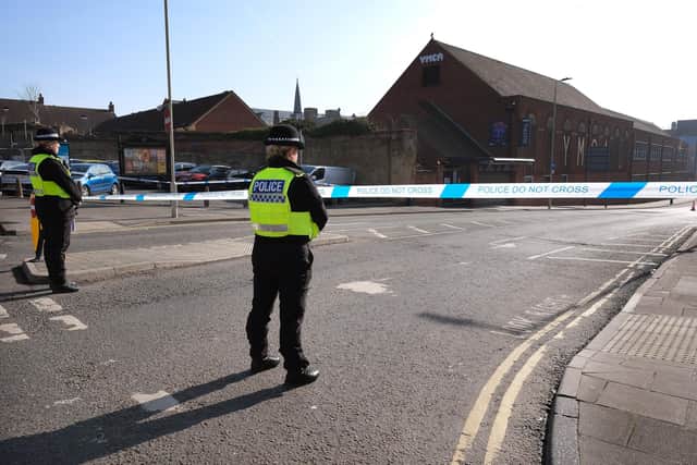 Crime scene - police cordoned off the area at St Thomas Street pic Richard Ponter