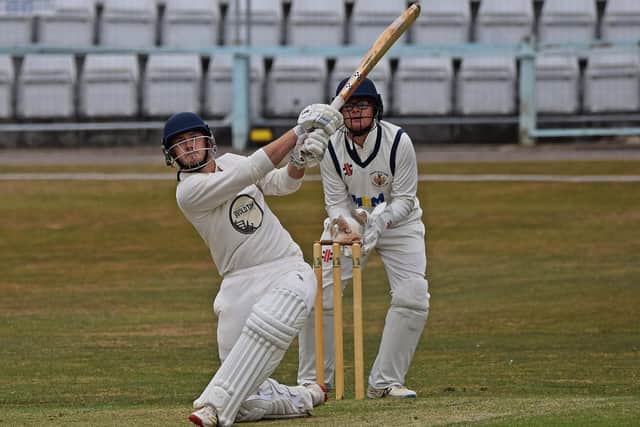 Scarborough's Dan Artley goes on the attack during his explosive 46 from just 14 deliveries. Photo by Simon Dobson