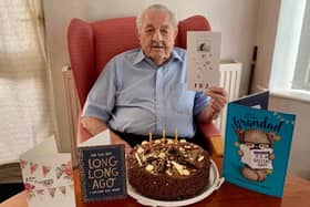 103 year old Edgar Styan celebrated his birthday with a beautiful birthday cake and surrounded from birthday cards from his family and friends.