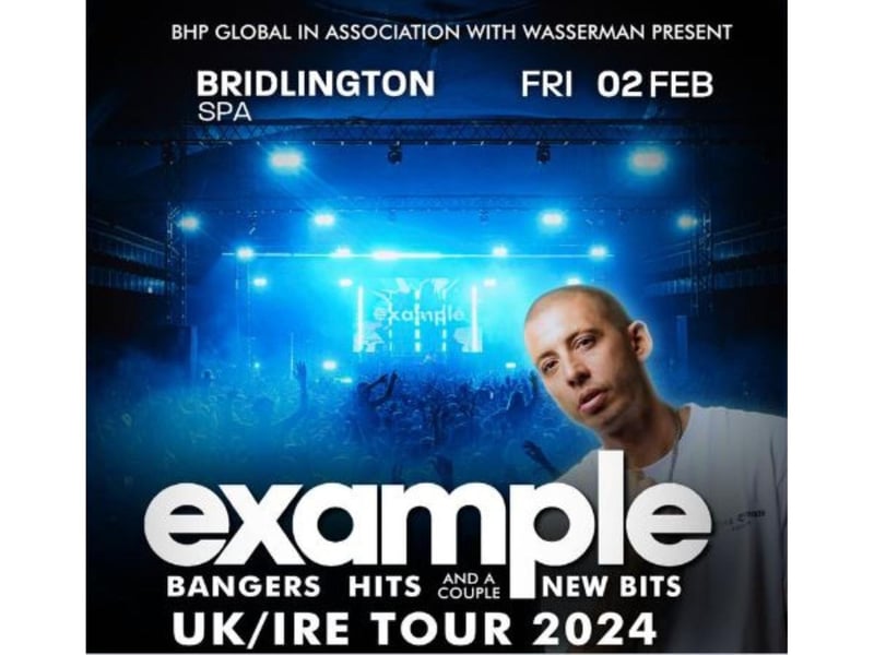 Example is bringing his UK tour to Bridlington on February 2.T he homegrown legend in the scene and triple-threat singer, rapper and producer released his highly anticipated 8th studio album 'We May Grow Old But We Never Grow Up' in June last year to critical acclaim and featured a stellar line-up of collaborators. Renowned for his monstrous live sets, fans can anticipate a high-octane show featuring all of his timeless hits like 'Changed The Way You Kiss Me,' 'Kickstarts,' 'Stay Awake,' 'Say Nothing,' and 'We'll Be Coming Back,' and more.