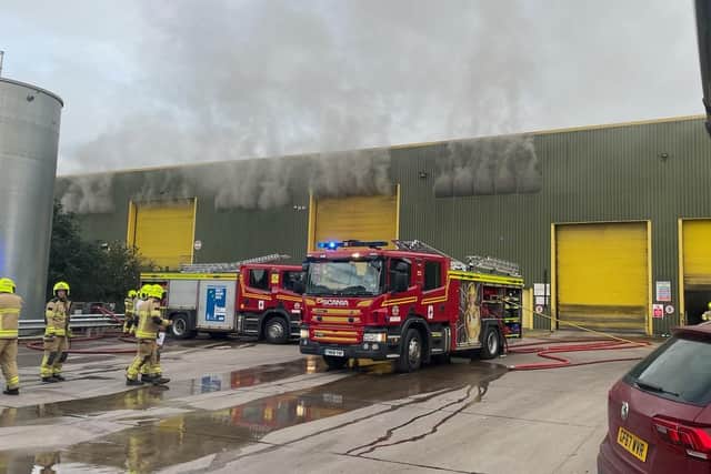 Firefighters deal with the blaze at the Carnaby Household Waste Recycling Site.