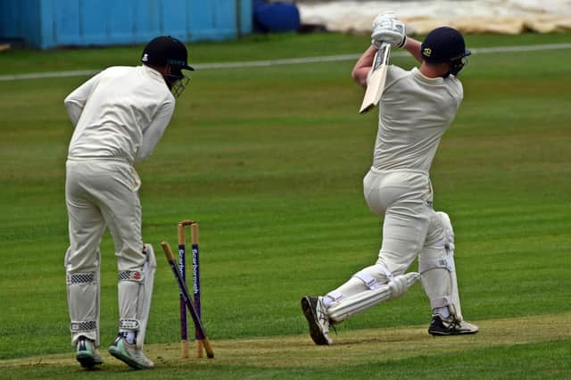 Castleford batter Calum Rowe is clean bowled by Scarborough CC's Jack Redshaw for 15 PHOTOS BY SIMON DOBSON