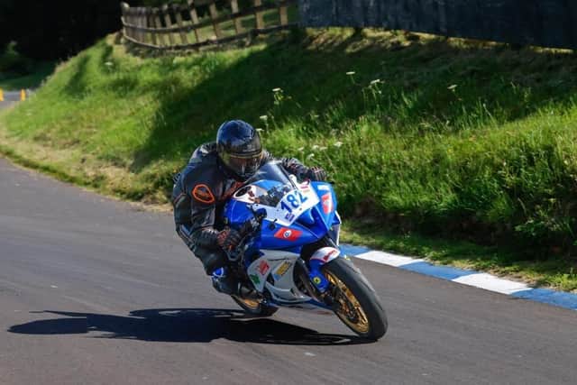 Paul Moir on his way to one of three Cock O' The North race wins at Oliver's Mount. Photo by Mark Huckerby