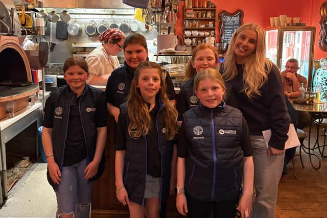 Glaisdale Pony Club mini quiz team at Moutrey's Restaurant in Whitby, which has supported the team.