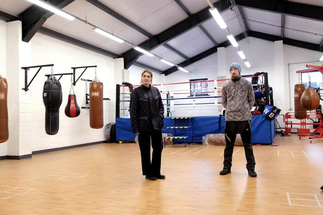 Dehenna Davison at Whitby Boxing Club with coach Marlon Greaves