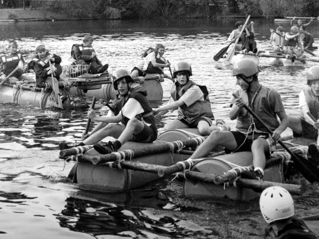 Beavers and Scouts in October 1997, racing in the Kon Tiki raft racing at Peasholm.