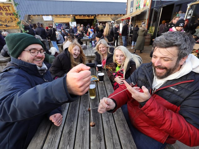 Having a cheeky chestnut conker-style competition!  picture: Richard Ponter