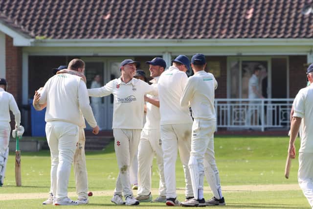 Sherburn celebrate claiming a Bridlington 2nds wicket.