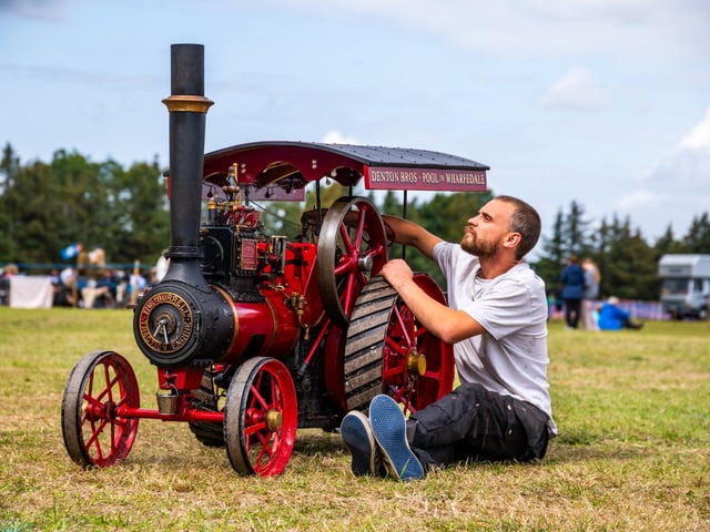 Carl Denton, of Pool-in-Wharfedale with his 4.5 inch Burrell & Sons miniature Traction Engine called Lucy.