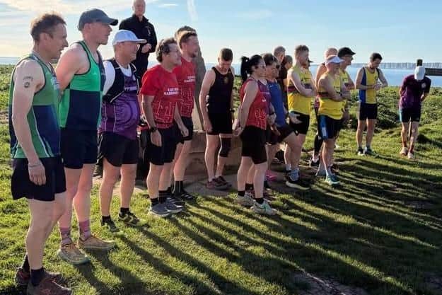 Scarborough Athletic Club and Run Scarborough runners at the start of the Cleveland Way Relay.
