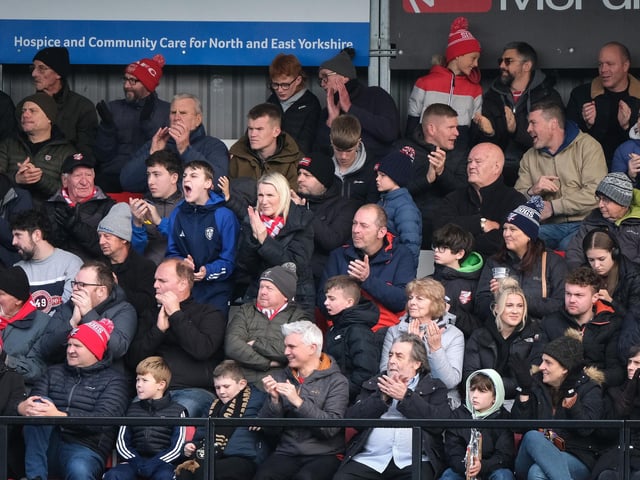 Scarborough Athletic fans cheer their side to a 3-1 home FA Cup win against Chester.