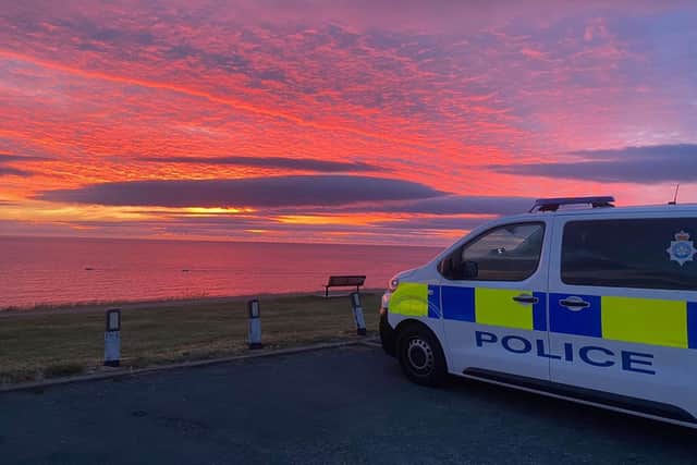 North Yorkshire Police van pictured against a spectacular sunset.
