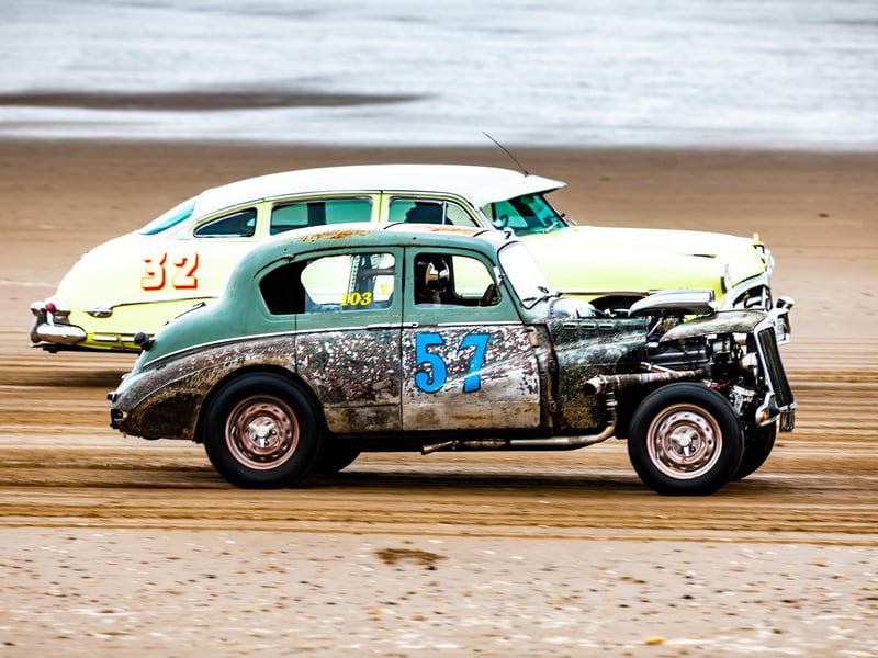 This years The Race the Waves Vintage Beach Race festival held on Bridlingon's south beach with over one hundred competitors taking part in the event from the early years of coastal motor racing to post-war American hot-rodders and drag racing culture. Picture By Yorkshire Post Photographer, James Hardisty. Date: 22nd April 2023.