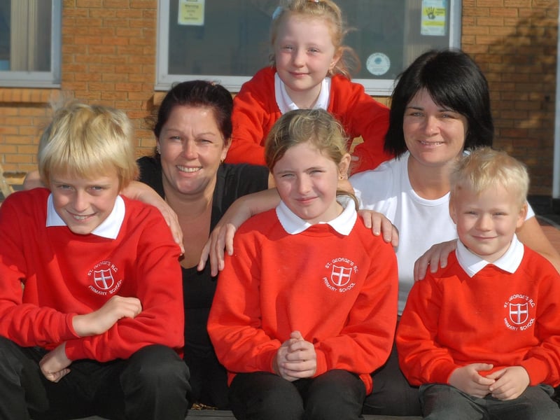 2008. St Georges new starters Connor Tandy, Zoe Ward, Tobiaz Lukaszek. - back Staff Leanne Caw, Jessica Smith , Staff Maria Davey.