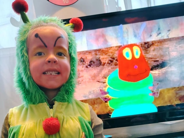 Georgia aged five dressed as the Very Hungry Caterpillar ready for her day at Hilderthorpe School.