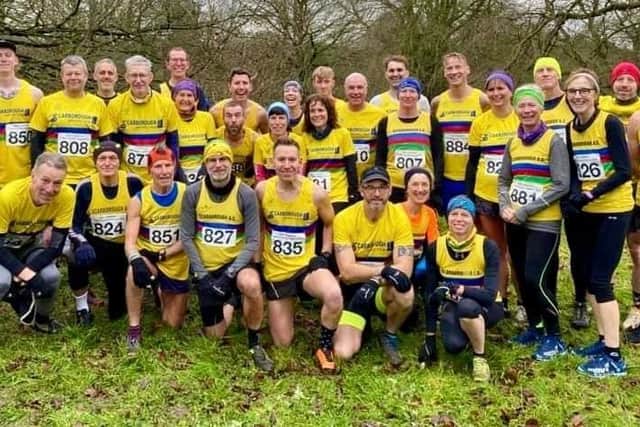 The Scarborough Athletic Club squad line up at the East Yorkshire Cross Country League meeting at Sledmere on Sunday.