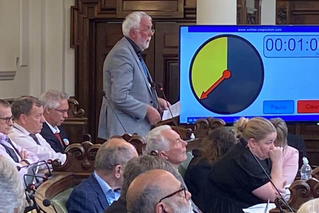 Coun Tony Randerson speaking at a full meeting of North Yorkshire Council.Picture: LDRS