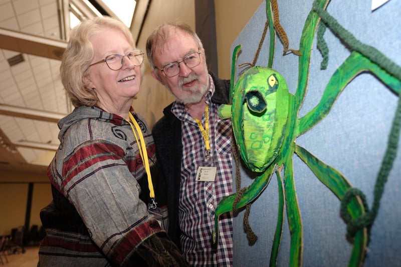 Sue and David Rowland viewing the artwork.picture: Richard Ponter