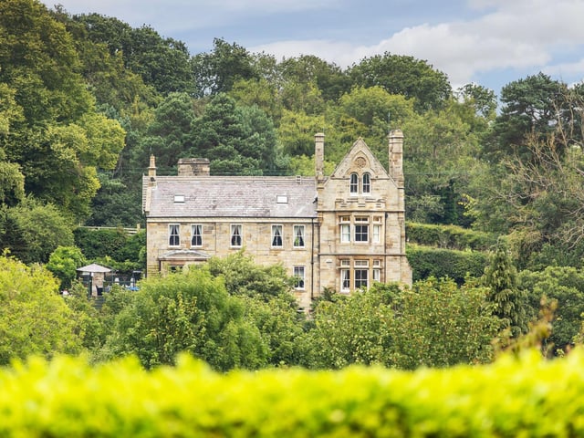 A stunning shot of the majestic property, surrounded by greenery.