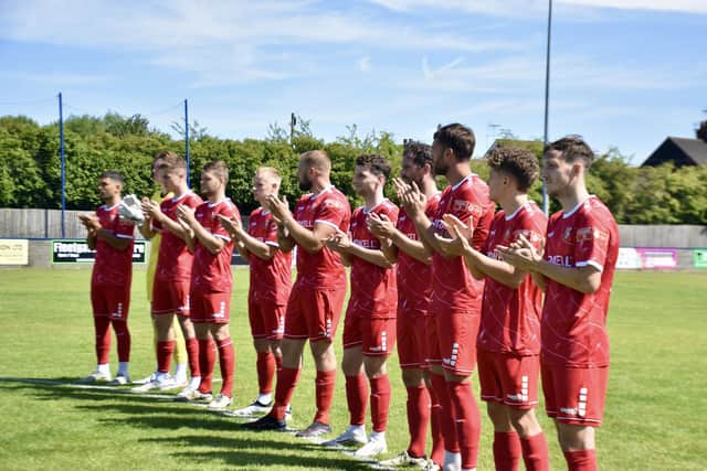 Barton Town and Bridlington Town paid tribute to their former keeper James Hitchcock at the friendly on Saturday. Photo by Alexander Fynn