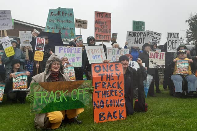 Campaigners taking part in an anti-fracking demonstration in Burniston