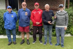 From left, Dave Moment, Alan Lee, Barrie Watson and Borough Over-60 Open Doubles winners Peter van de Gevel and Harry Old.