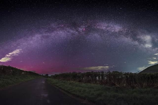 Aurora Borealis and Milky Way over Langdale.