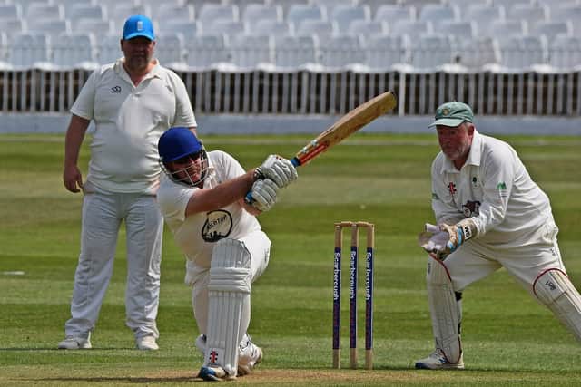 Josh Rewcroft hits out during his 37 for Scarborough 2nds at home to Ebberston 2nds. Photo by Simon Dobson